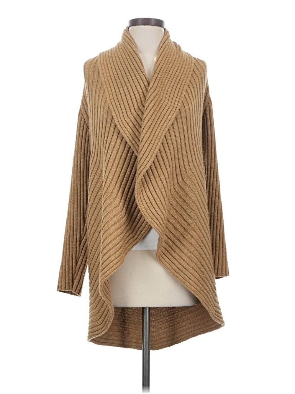 Angel II Women's Size S Beige Ribbed Wool Blend Italian Yarn Open-Front Cardigan
